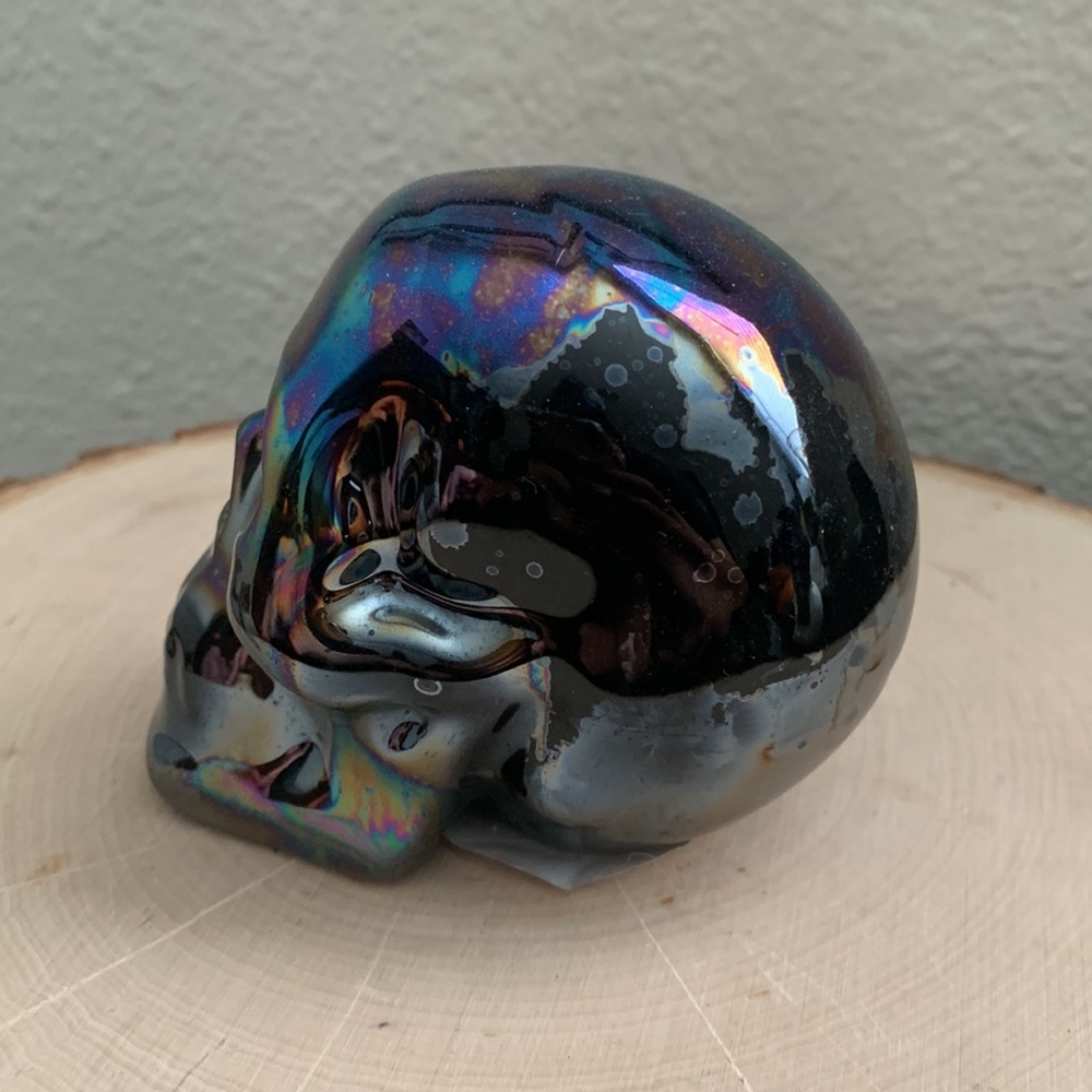 Pearlized Ceramic Rainbow Skull Halloween Decor - Picture 3 of 7